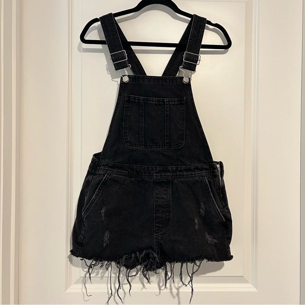 Black Jean Overalls - Distressed